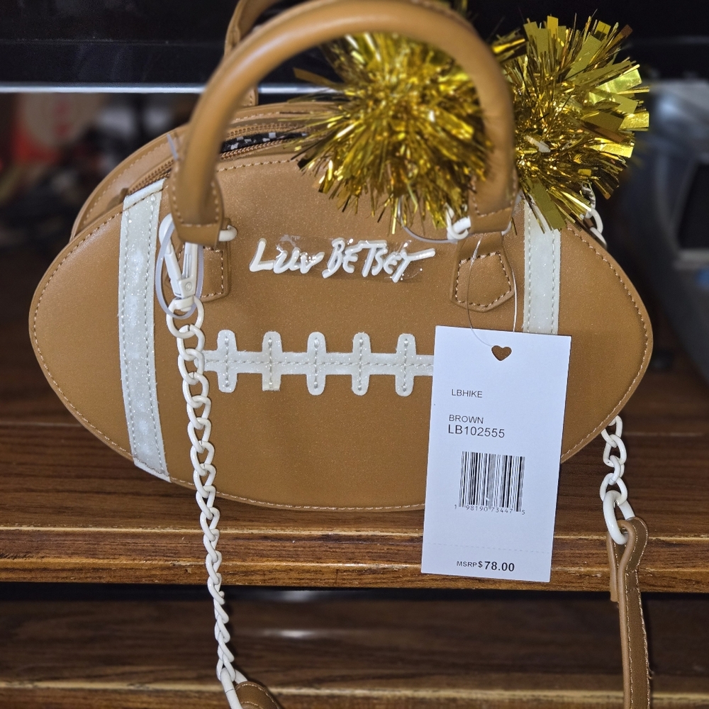 Betsey Johnson Brown and White Football Bag